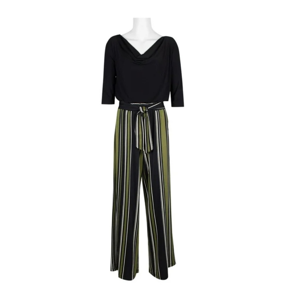 Emma and Michele Cowl Neck Jumpsuit Black Wide Leg 3/4 Sleeve NWOT Stretch